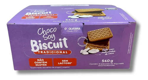 Kit 18 Choco Soy Biscuit Tradicional  30g  Olvebra