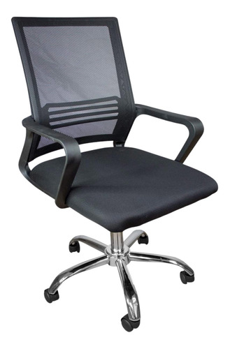 Silla Ejecutiva Mesch Ergonomica Base Cromada De Escritorio Color Negro