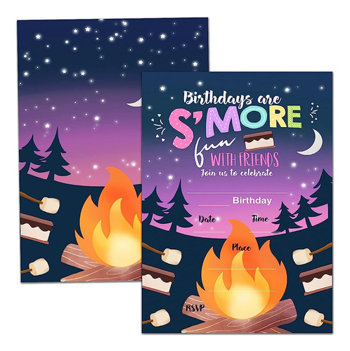 Tarjetas De Invitación A Fiestas De Cumpleaños, Camping S'mo