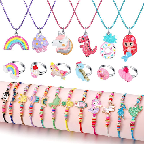 24 Pcs Little Girl Jewelry Set Kids Unicorn Necklace Lindo A