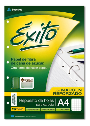 Repuesto Éxito A4 X 48 Hojas Cuadriculado Margen Reforzado