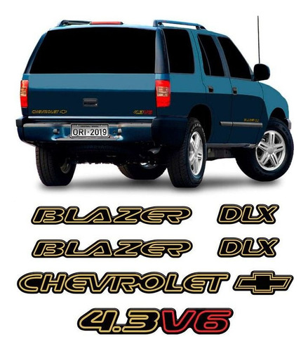 Kit De Emblemas Blazer Dlx 1996 97 98 99 00 Adesivo Preto