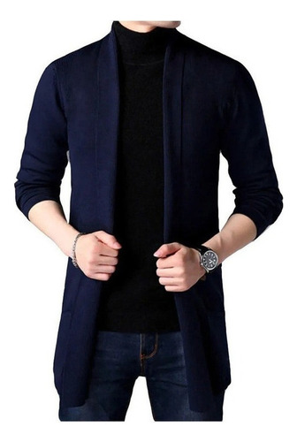 Saco Sueter Cardigan Casual Largo Abierto Para Hombre