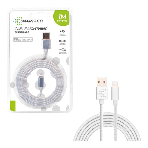 Cable Para iPhone Certificado Smart&go 1m Plata