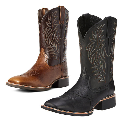 Botas De Cowboy Ocidentais Com Bico Largo E Entalhadas
