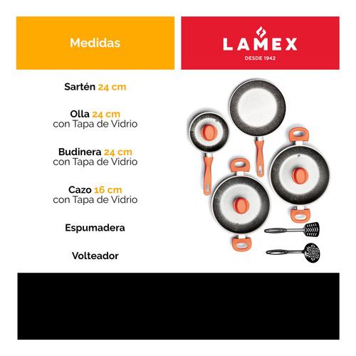 Batería Stone 360° Lamex 7 Piezas Con Antiadherente Stone Color Gris