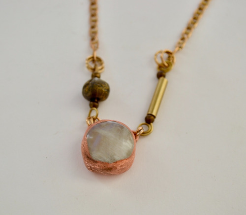 Imagen 3 de 8 de Collar Piedra De La Luna, Cadena De Bronce, Cod1