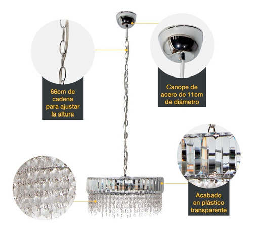 Imagen 5 de 8 de Lámpara Colgante Moderno Cromo 60w E27 3 Luces