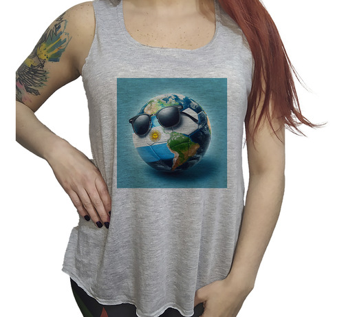 Musculosa Dama Pelota Futbol Argentina Mundo Bandera M4