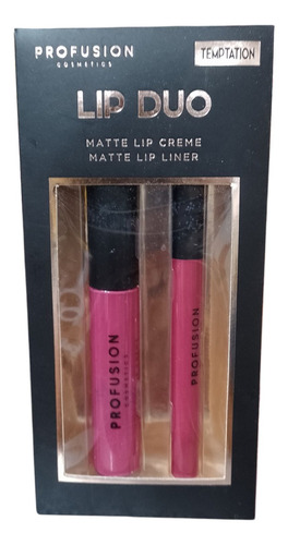Lip Duo Profussion Cosmetics Temptation Labial Y Delineador Color Rosa Oscuro