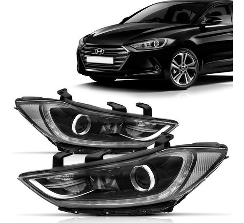 Farol Elantra 2017 2018 Máscara Negra  Led 