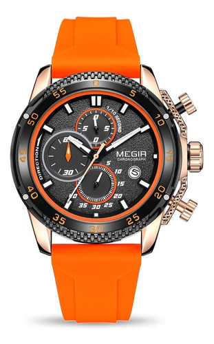 Reloj deportivo Megir 2211 con cronógrafo de cuarzo y correa naranja para hombre
