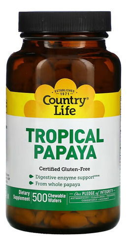 Country Life Tropical Papaya Papaína 500 Masticables Sabor Natural