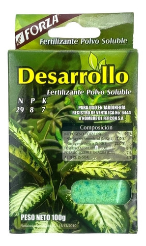 Fertilizante En Polvo Soluble Desarrollo 100g Forza 29-8-73