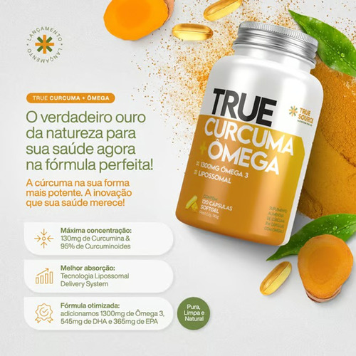 True Cúrcuma (95%) + Ômega 3 (1300mg) True Source - Original
