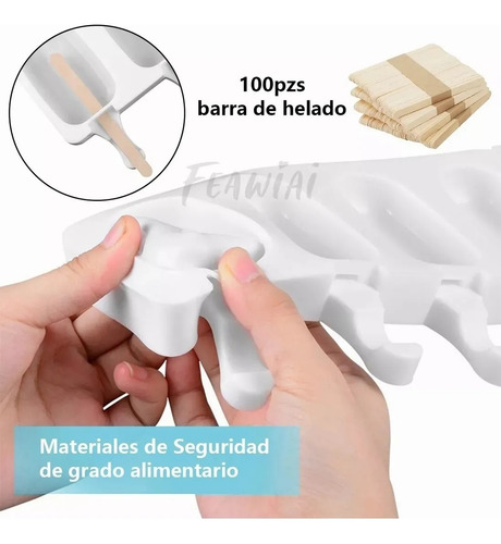 2 Molde De Silicón 4 Paletas De Hielo Y100 Palos De Madera