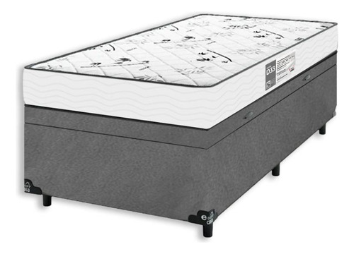 Baú Solteiro Suede Cinza + Colchão D33 One Face Branco