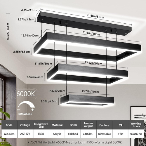Lámpara Moderna, Lámpara Led Moderna, Canal D Rectangular...