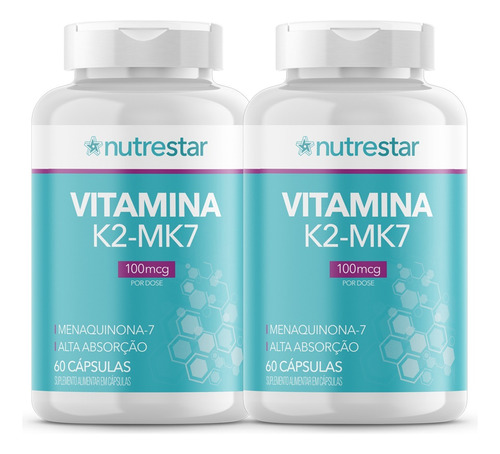 Kit2x Vitamina K2mk7 100mcg Menaquinona-7, 60 Caps Nutrestar