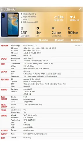 Zte Blade A31 2gb 32gb Dual Sim Duos