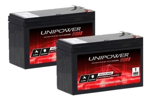 02 Baterias 12v Alarme Cerca Eletria Segurança Cftv Unipower
