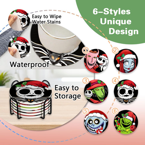 Paayna Christmas Jack Posavasos Con Soporte, Juego De 6, Alf