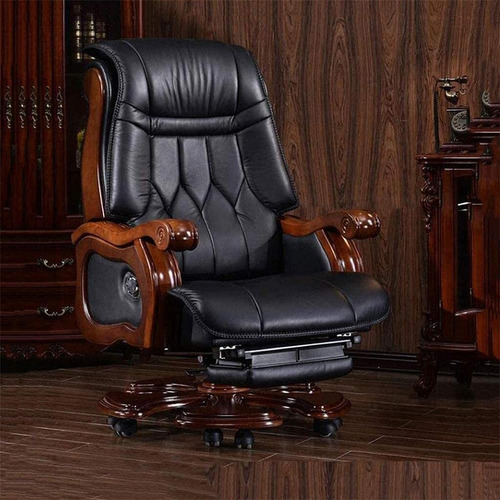 Silla De Escritorio Giratoria Ajustable De Cuero Con