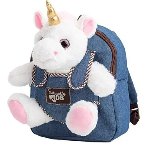 Mini Mochila Infantil Con Tela De Peluche- Unicornio/azul