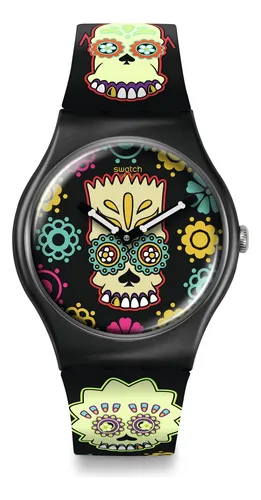 Reloj Swatch Simpsons Halloween Unisex Cuarzo Negro
