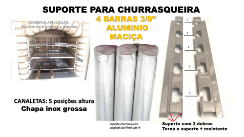 Suporte Para Espetos De Churrasqueira + 4 Barras Maciça 90cm