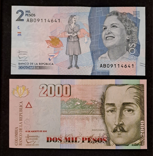 Colombia X 2 Billetes 2.000 Pesos 2012 Y 2015. Usados !!!