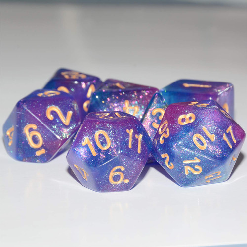 Dados Dnd Galaxy Anduin 7 Piezas Brillo Púrpura Azul