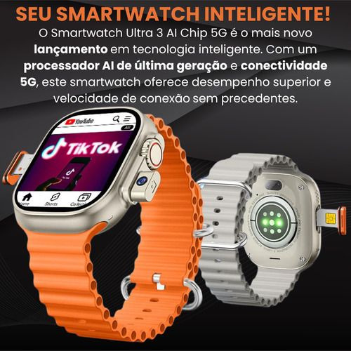 Smartwatch Ultra 3 Ai Chip 5g Câmera Wifi 16gb + Pulseiras
