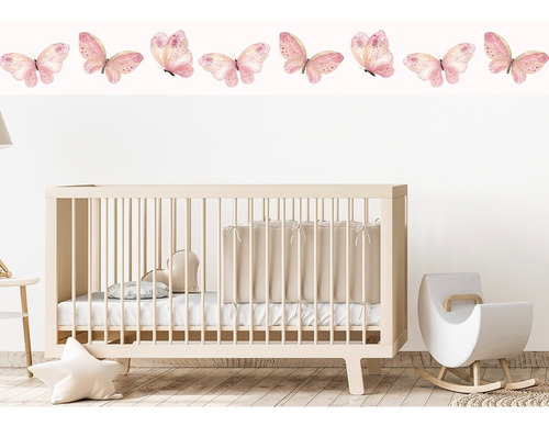 Vinil Decorativo Cenefa Infantil Mariposas Acuarela Hd