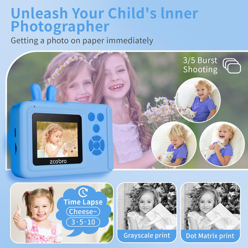 Cámara De Impresión Instantánea Zcobro Kids 1080p Hd Para Ni