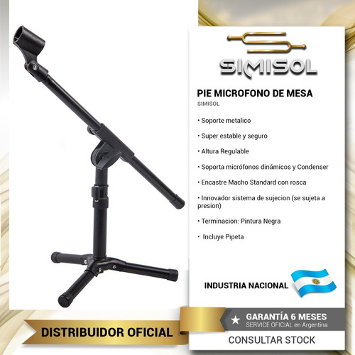 Imagen 2 de 5 de Soporte Pie Microfono Y Bombo Jirafa De Mesa Mic05 + Pipeta