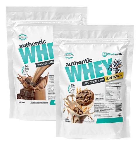 Kit 2 Authentic Whey 900g Chocolate + Cookie Maltado - Wise
