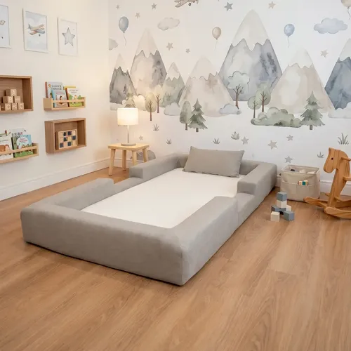 Cama Montessoriana Solteiro Ninho 100% Espuma Keiko Cor Cinza
