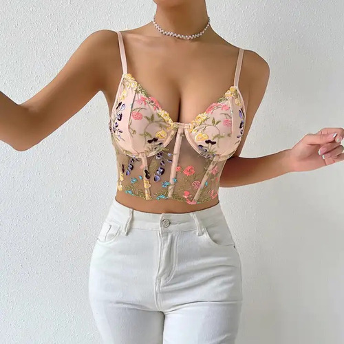 Top Bustier Floral Con Transparencias Rosado Tallas S A La L