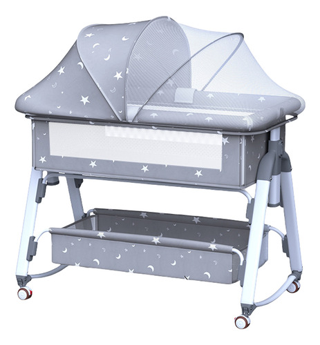 Cuna Plegable Bebe Cama Altura Regulable Mosquitero Abatible Color Gris
