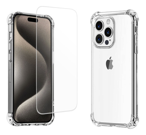 Case Antigolpe + Mica Para iPhone 15 / Plus / Pro / Pro Max