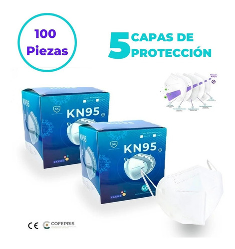 Cubrebocas Kn95 Certificado, 100 Piezas, Mascarilla 5 Capas