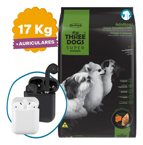 Alimento Super Premium Three Dogs Adulto Raza Pequeña 17 Kg