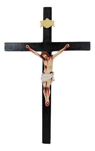 Crucifixo Tradicional 36cm Madeira Imagem Resina Policromado