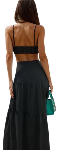 Conjunto Dos Piezas Crop Top Tirante Con Falda Larga Mujer