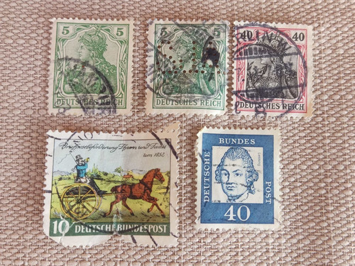 5 Estampillas Postales Antiguas Timbres Alemania Deutsche 