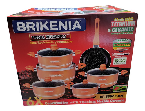 Juego De Olla Brikenia 11pcs Antiadherente Piedra Volcanica