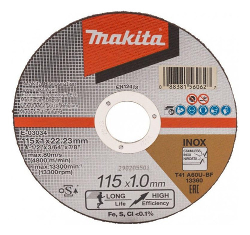 Makita Disco 4-1/2  Inox A60u 1.0mm