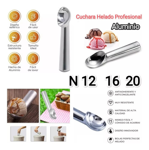 Cuchara Para Servir Helado Profesional Nro 16 De Aluminio 