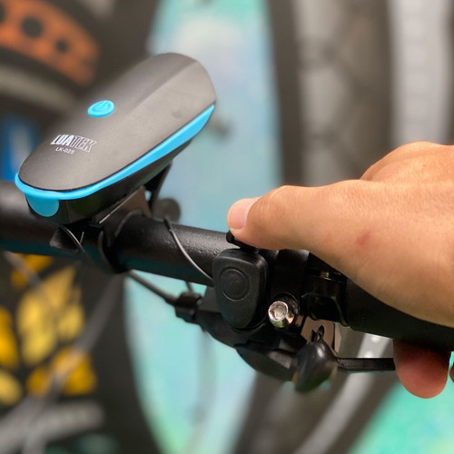 Farol De Bike Com Buzina E Lanterna De Sinalizaçao Led Usb Cor Preto